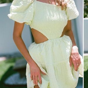 Sabo Skirt Green Cut Out Puff Sleeve Mini Dress
